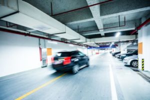 black car in underground parking